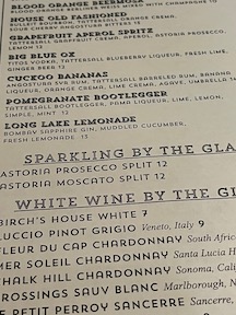 wines menu