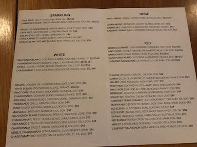 Wine menu