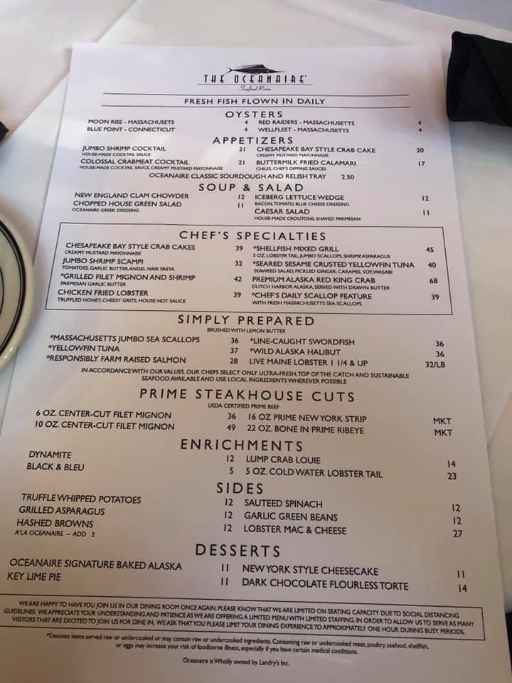 Menu Oceanaire